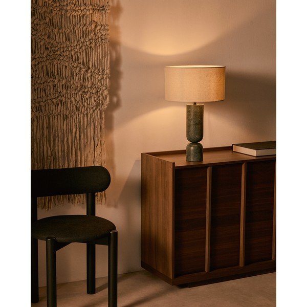 Ciemnozielono-beżowa marmurowa lampa stołowa z tekstylnym kloszem (wysokość 57 cm) Vex – Kave Home-image-1