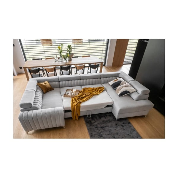 Jasnoszary rozkładany/ze schowkiem narożnik (prawostronny/w kształcie litery U) Louis – ELTAP-image-3