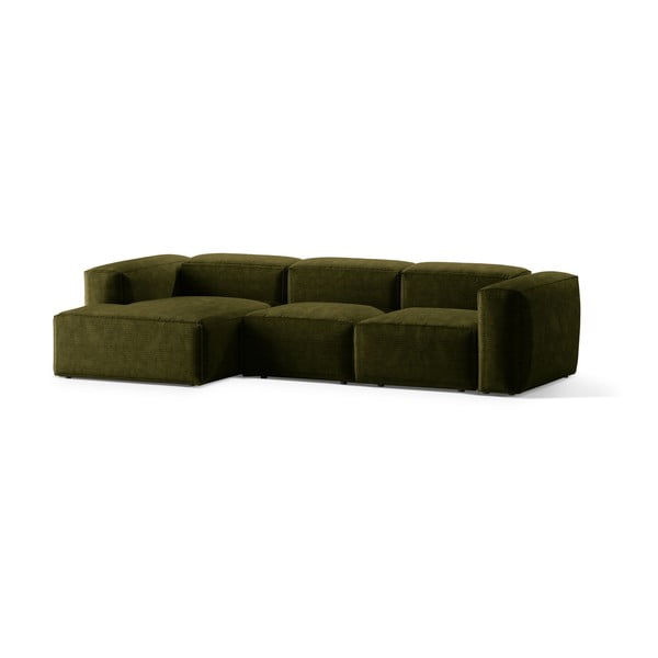Zielony sztruksowy narożnik (lewostronny/z szezlongiem) Bergamo – Cosmopolitan Design-image-2
