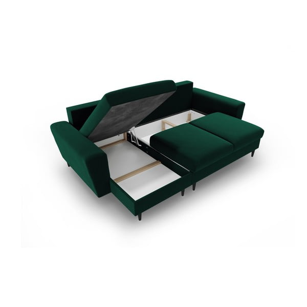 Zielony aksamitny rozkładany narożnik ze schowkiem Kyoto – Cosmopolitan Design-image-3