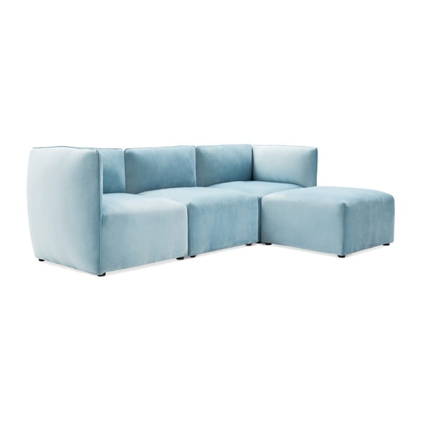 Jasnoniebieska 3-osobowa sofa modułowa z podnóżkiem Vivonita Velvet Cube-image-4