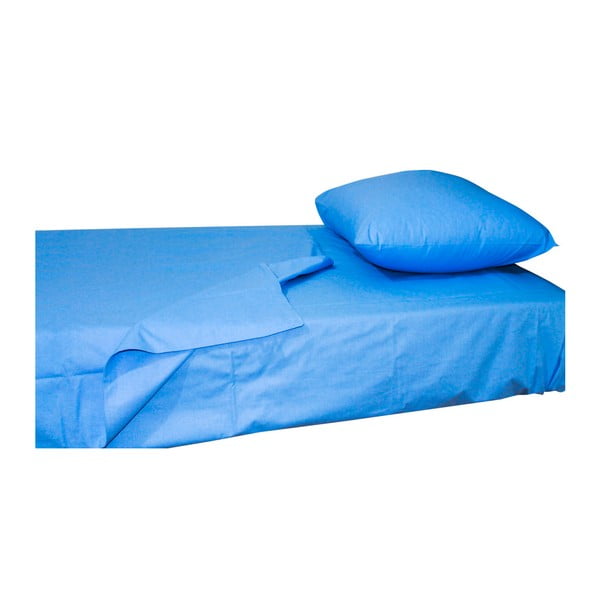 Niebieskie elastyczne bawełniane prześcieradło Fitted Sheet Pareyo, 90x190 cm