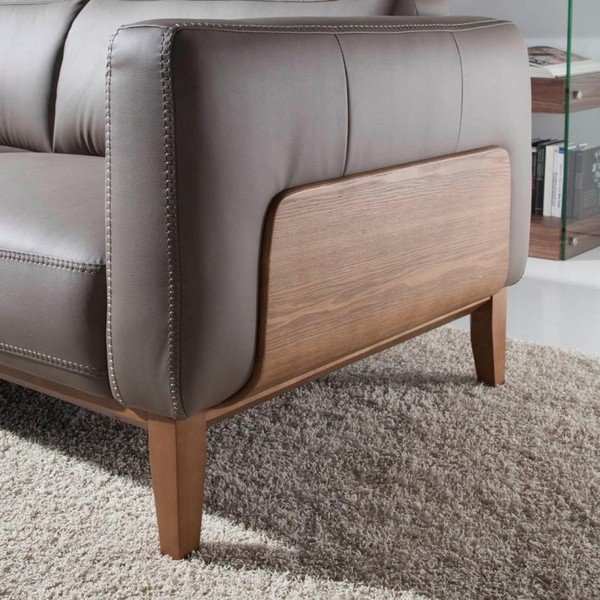 Szara sofa ze skóry i drewna Ángel Cerdá, 209 cm-image-1