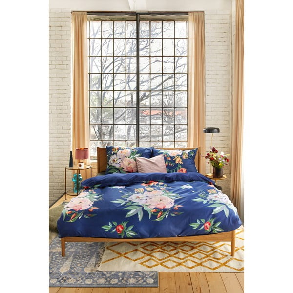 Granatowa pościel dwuosobowa z satyny bawełnianej Bonami Selection Floret, 200x220 cm-image-1