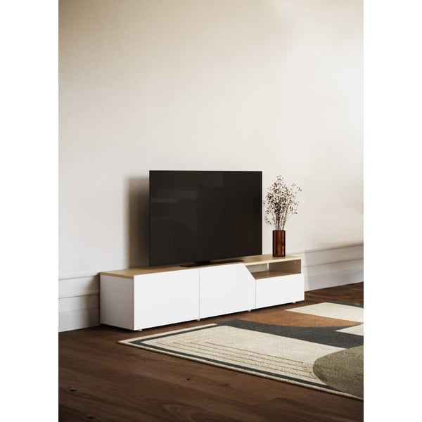 Biała szafka pod TV w dekorze dębu 180x38 cm Verone – TemaHome-image-1
