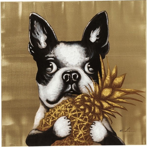 Obraz Kare Design Touched Dog with Pineapple, 80x80 cm