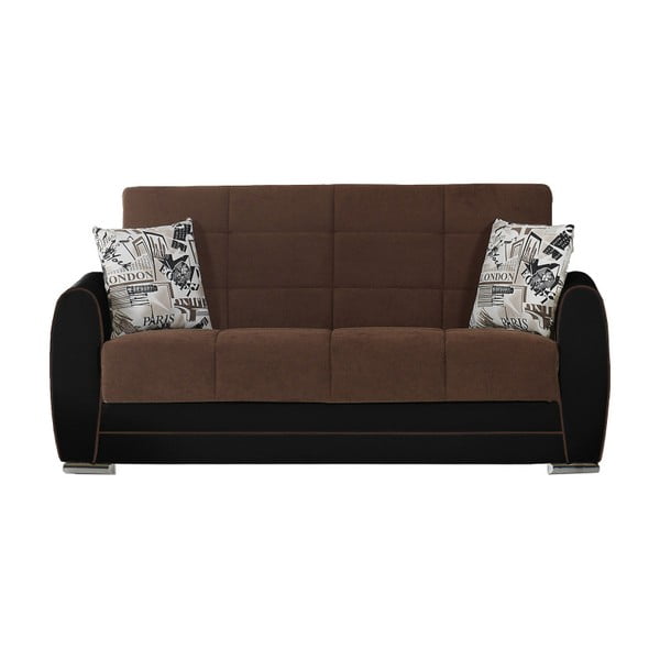 Ciemnobrązowo-czarna dwuosobowa sofa rozkładana ze schowkiem Esidra Rest