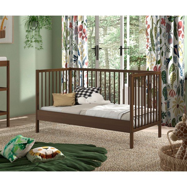 Brązowe łóżeczko z litego drewna bukowego ze zdejmowanym bokiem/z regulowaną wysokością 70x140 cm Dino – Vipack-image-3