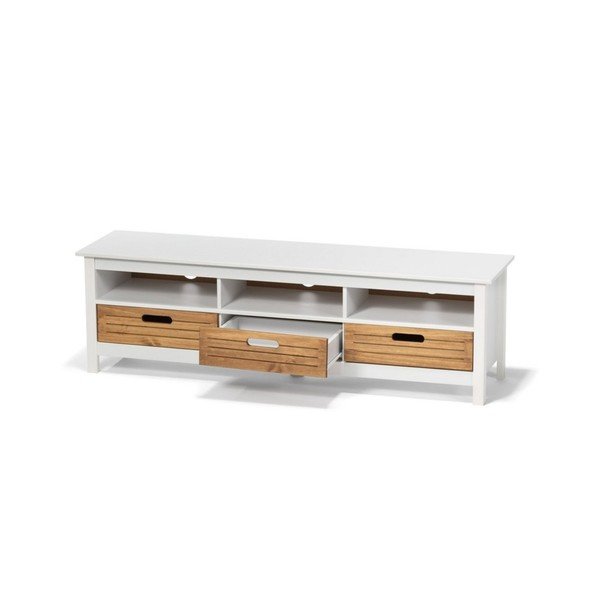 Biała komoda pod TV z drewna sosnowego z 3 szufladami Bonami Essentials Ibiza-image-3