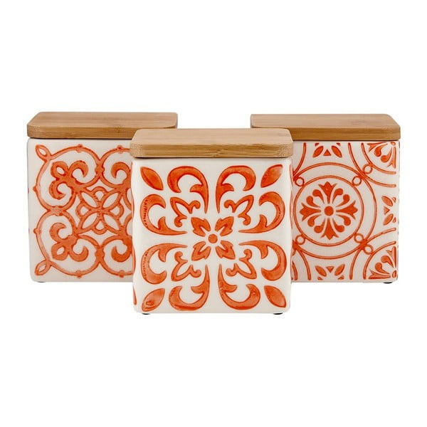 Zestaw 3 ceramicznych pojemników z pomarańczowym wzorem Ladelle Coventry