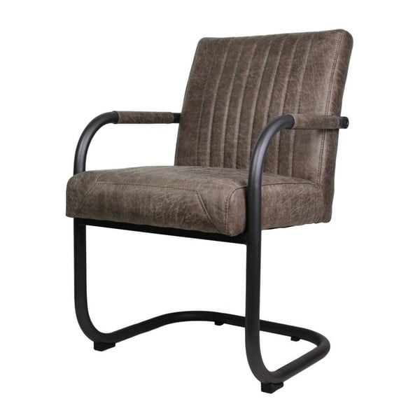 Szaro-brązowe krzesło ze skórzanym obiciem i podłokietnikami HSM Collection Nevada