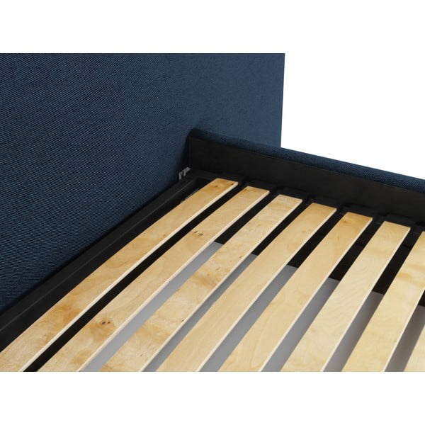 Ciemnoniebieskie tapicerowane łóżko dwuosobowe ze schowkiem i stelażem 160x200 cm Walter – Milo Casa-image-4