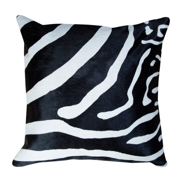 Czarna skórzana poduszka z motywem zebry Pipsa Pennio, 45x45 cm
