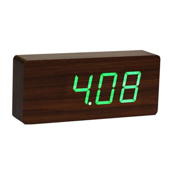 Ciemnobrązowy budzik z zielonym wyświetlaczem LED Gingko Slab Click Clock-image-2