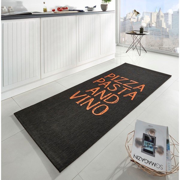 Czarny chodnik do kuchni Hans Home Pizza Pasta and Vino, 67x180 cm-image-1