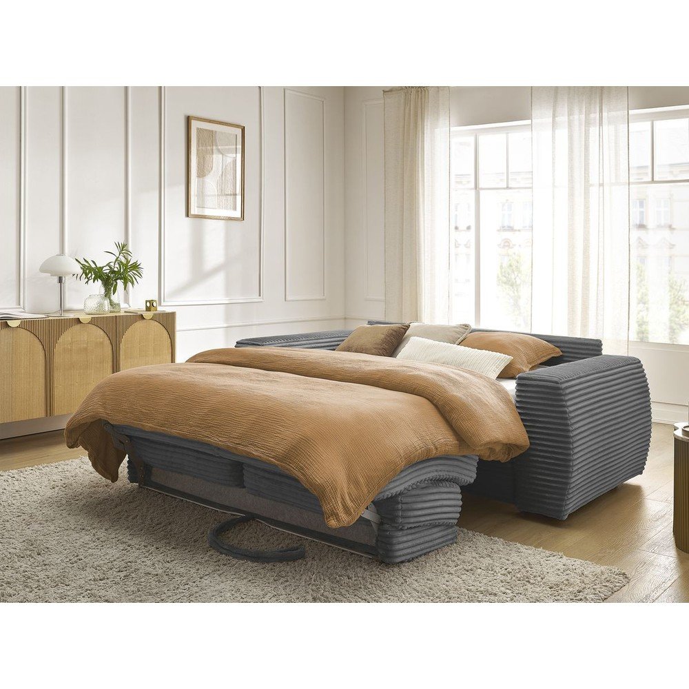Ciemnoszara sztruksowa rozkładana sofa do spania 240 cm Hugo – Bobochic Paris (zdjęcie 3)