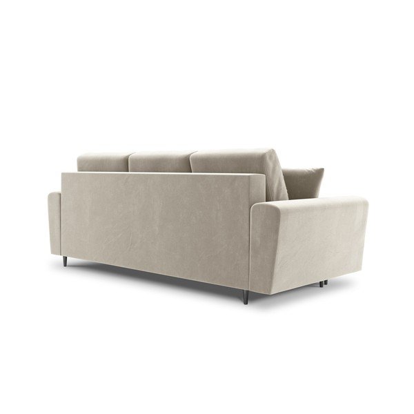 Beżowa aksamitna rozkładana sofa ze schowkiem 235 cm Kyoto – Cosmopolitan Design-image-3