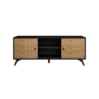 Czarna szafka pod TV w dekorze drewna egzotycznego 136x53 cm Hanoi – Marckeric