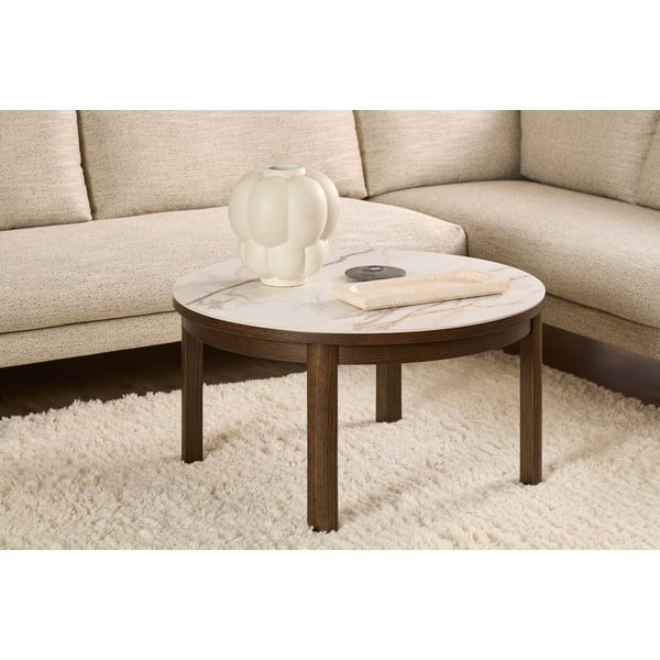 Beżowo-ciemnobrązowy okrągły stolik z ceramicznym blatem ø 90 cm Southampton – Actona-image-1