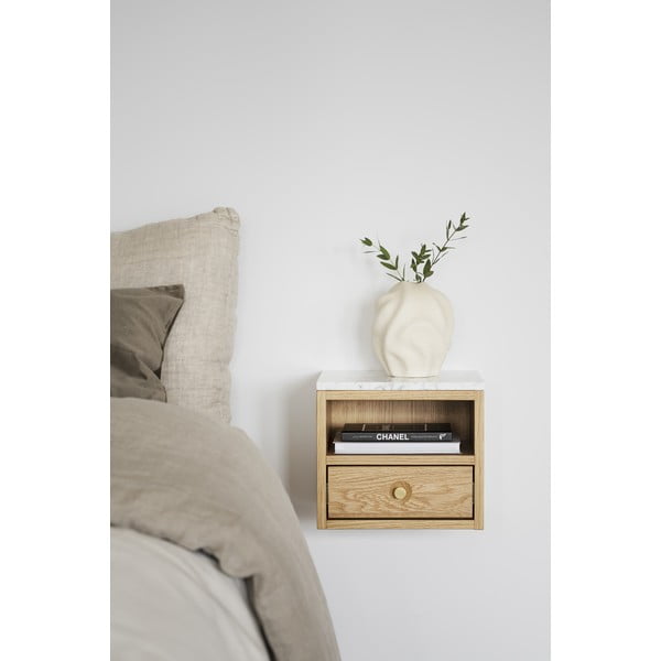 Naturalna szafka nocna z blatem w dekorze marmuru Whitmore – Rowico-image-1