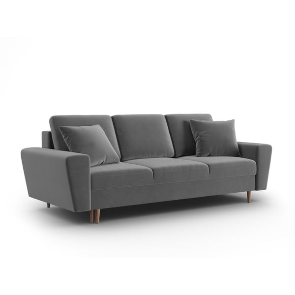 Jasnoszara aksamitna rozkładana sofa ze schowkiem 235 cm Kyoto – Cosmopolitan Design-image-1