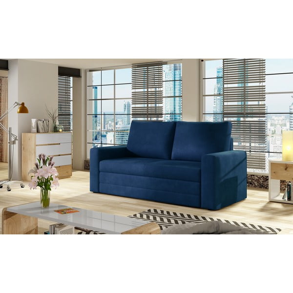 Niebieska aksamitna rozkładana/ze schowkiem sofa 151 cm Wave – ELTAP-image-1