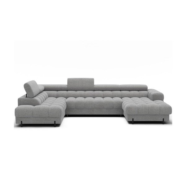 Szary rozkładany narożnik z materiału bouclé (lewostronny/w kształcie litery U) Feraria – ELTAP