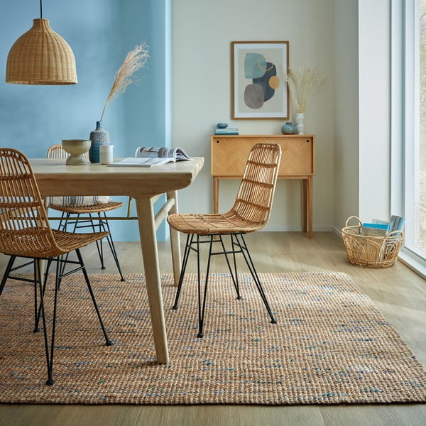 Niebiesko-naturalny dywan z juty tkany ręcznie 200x290 cm Jute Boucle Blue – Flair Rugs-image-1