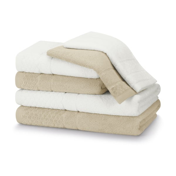 Biało-beżowe bawełniane ręczniki zestaw 6 szt. frotte Rubrum – AmeliaHome