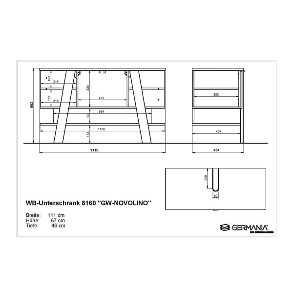 Biała szafka pod umywalkę w dekorze dębu 111x67 cm Novolino – Germania-image-4
