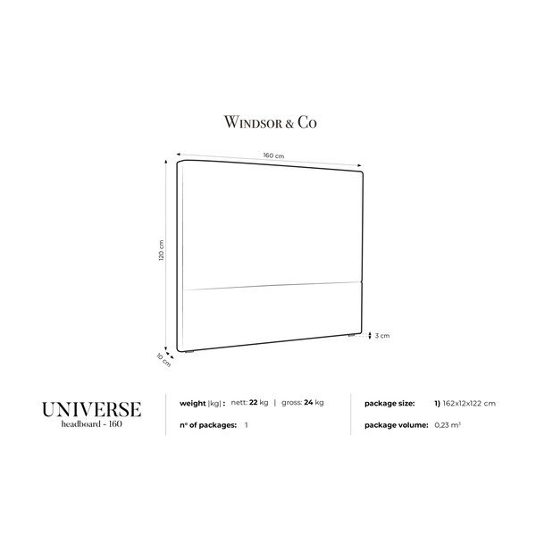 Kremowobiały zagłówek łóżka Windsor & Co Sofas UNIVERSE, 160x120 cm-image-3