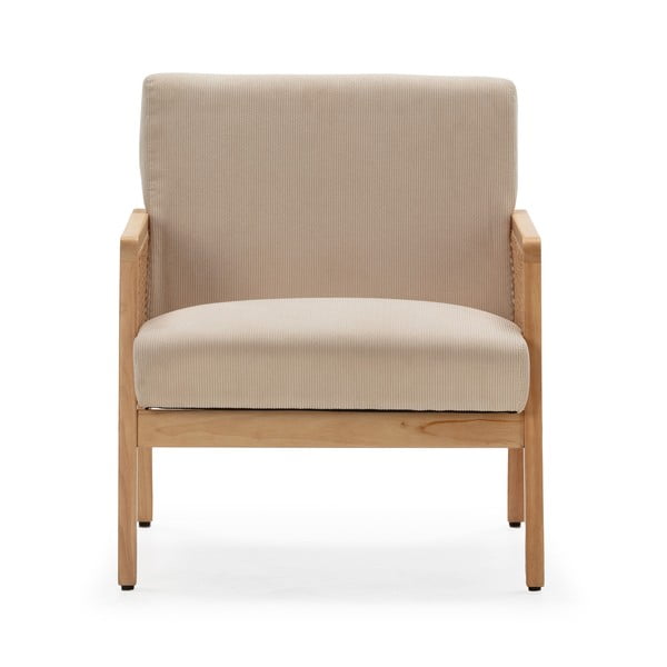 Beżowy sztruksowy fotel z plecionką Debra – Marckeric-image-2