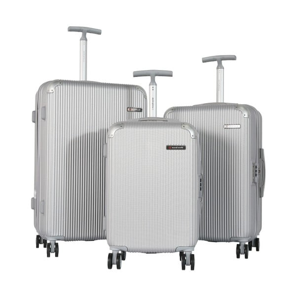 Zestaw 3 białych walizek na kółkach Travel World Ebby