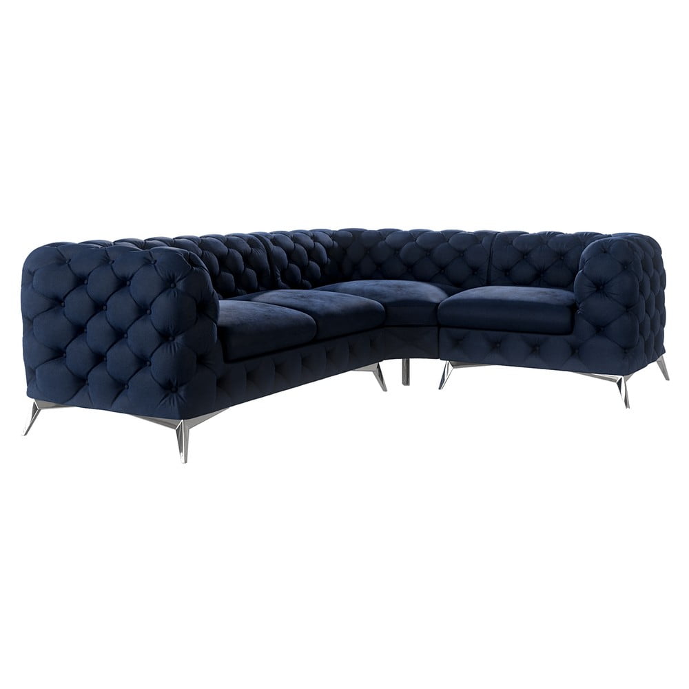 Ciemnoniebieski aksamitny narożnik (prawostronny/w kształcie litery L) Chelsea – Ropez