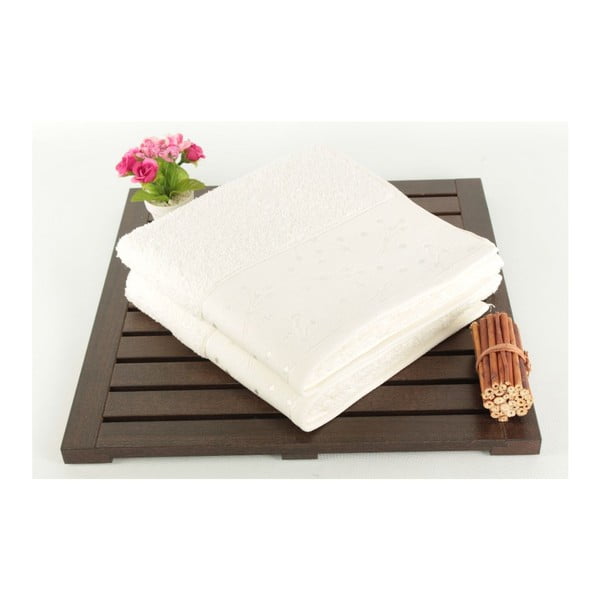 Zestaw 2 białych ręczników Tomur Ecru, 50x90 cm