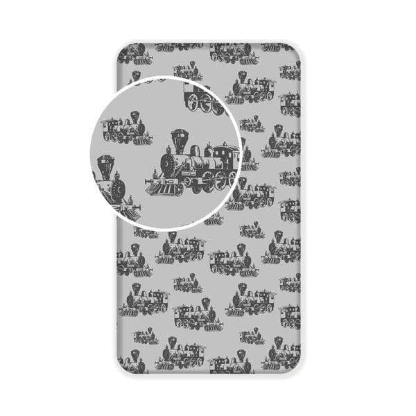 Szare bawełniane prześcieradło dziecięce z gumką 90x200 cm Train – Jerry Fabrics