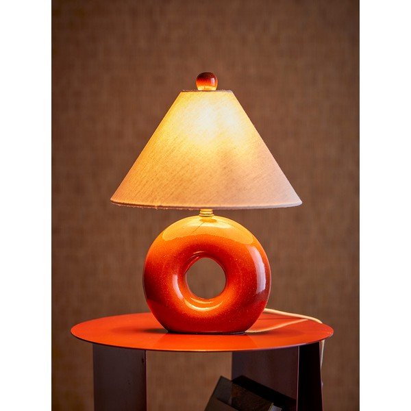 Czerwona/kremowa lampa stołowa ceramiczna z tekstylnym kloszem (wysokość 42 cm) Panja – Bloomingville-image-1