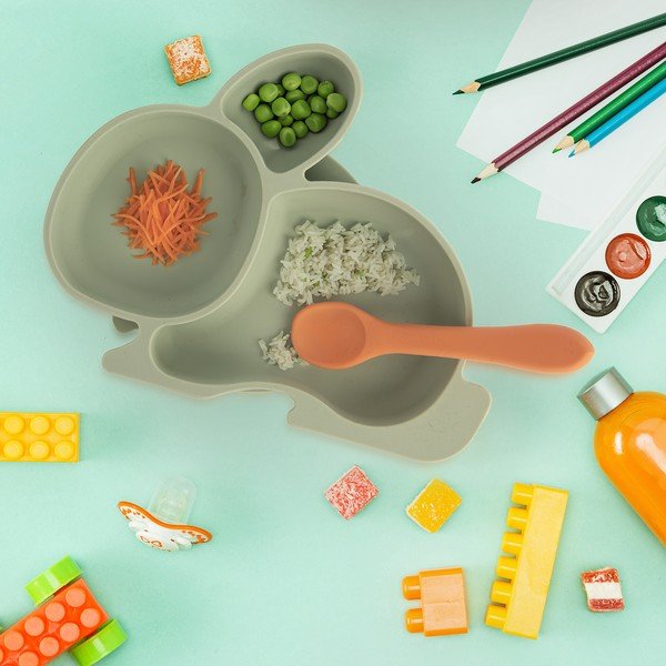 Szałwiowy silikonowy talerz dla dzieci 18x23 cm Bunny – Orion-image-1