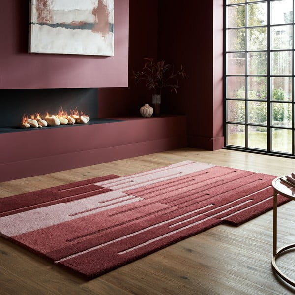 Bordowy wełniany dywan tkany ręcznie 200x290 cm Split Ombre Shaped – Flair Rugs-image-1
