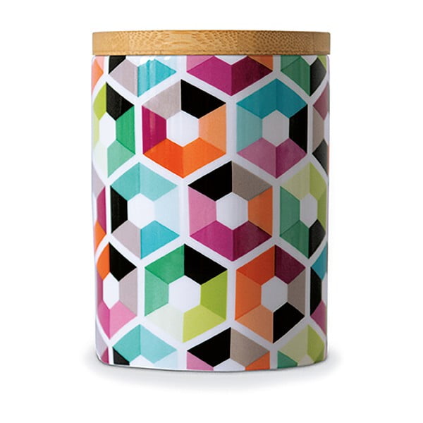 Pojemnik porcelanowy z bambusowym wieczkiem Remember Hexagon, 11x⌀ 8 cm