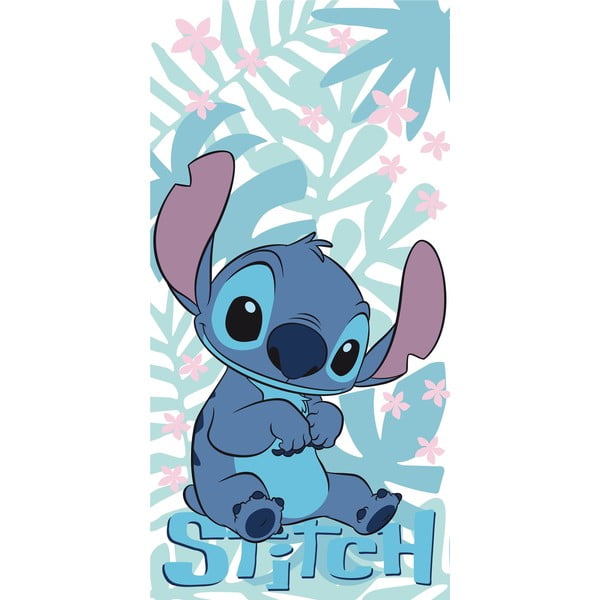 Niebieski bawełniany ręcznik dziecięcy 70x140 cm Lilo and Stitch "Palm Leaves" – Jerry Fabrics