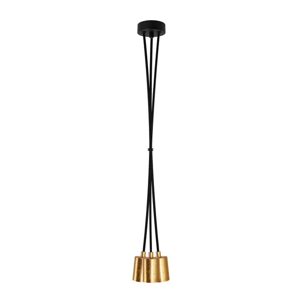 Czarna lampa wisząca z 3 kablami i oprawą żarówki w kolorze złota Bulb Attack Cero