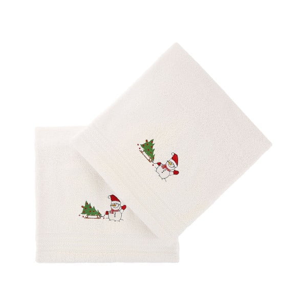 Zestaw 2 białych świątecznych ręczników Snowy, 70x140 cm