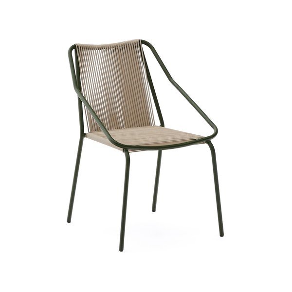 Ciemnozielono-beżowe metalowe krzesło ogrodowe Zivia – Kave Home