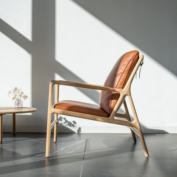 Brązowo-naturalny skórzany fotel Dedo – Gazzda-image-3