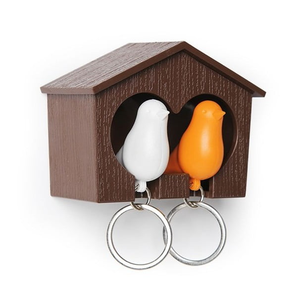 Budka z zawieszkami na klucze QUALY Duo Sparrow, brązowa/pomarańczowa