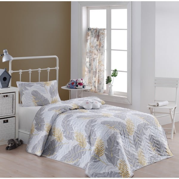 Zestaw narzuty na łóżko i poszewki na poduszkę z domieszką bawełny Eponj Home Altin Yaprak Grey, 160x220 cm