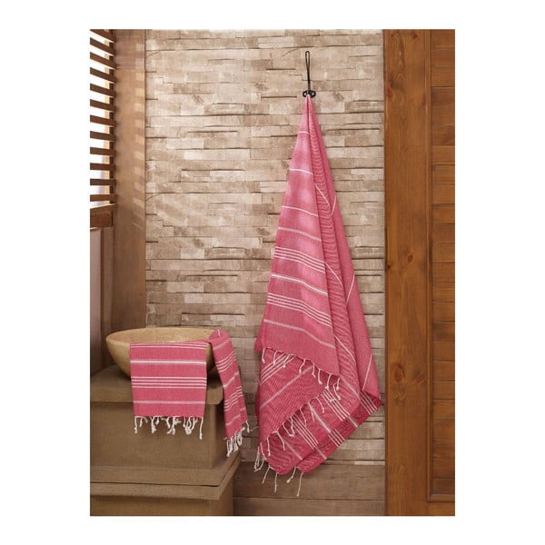Zestaw czerwonego ręcznika i ręcznika kąpielowego Hammam Sultan
