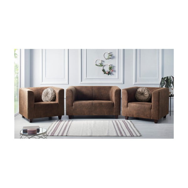 Komplet sofy 2-osobowej i 2 foteli w brązowym kolorze Bobochic Paris Django Preston