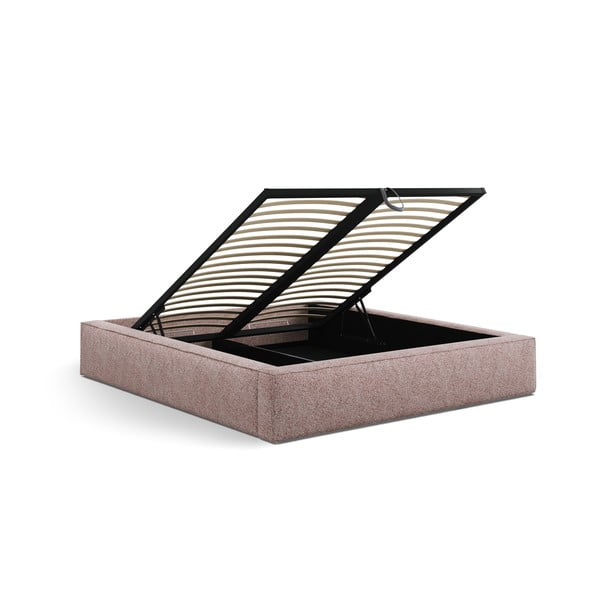 Jasnoróżowe tapicerowane łóżko dwuosobowe ze schowkiem i stelażem 200x200 cm Simon – Micadoni -image-3